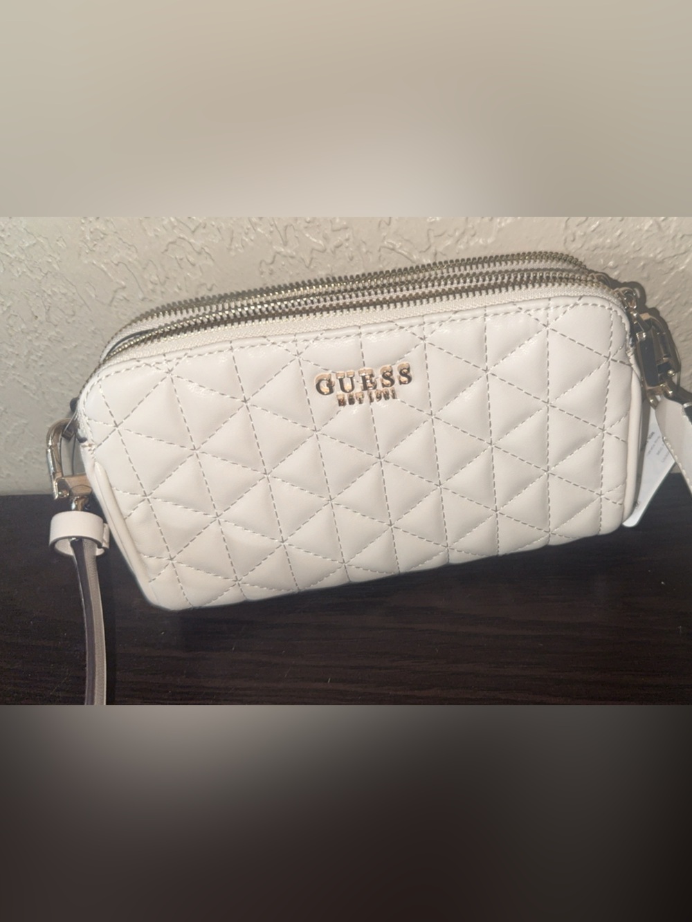 GUESS Quilted White Crossbody Bag with Gold Hardware